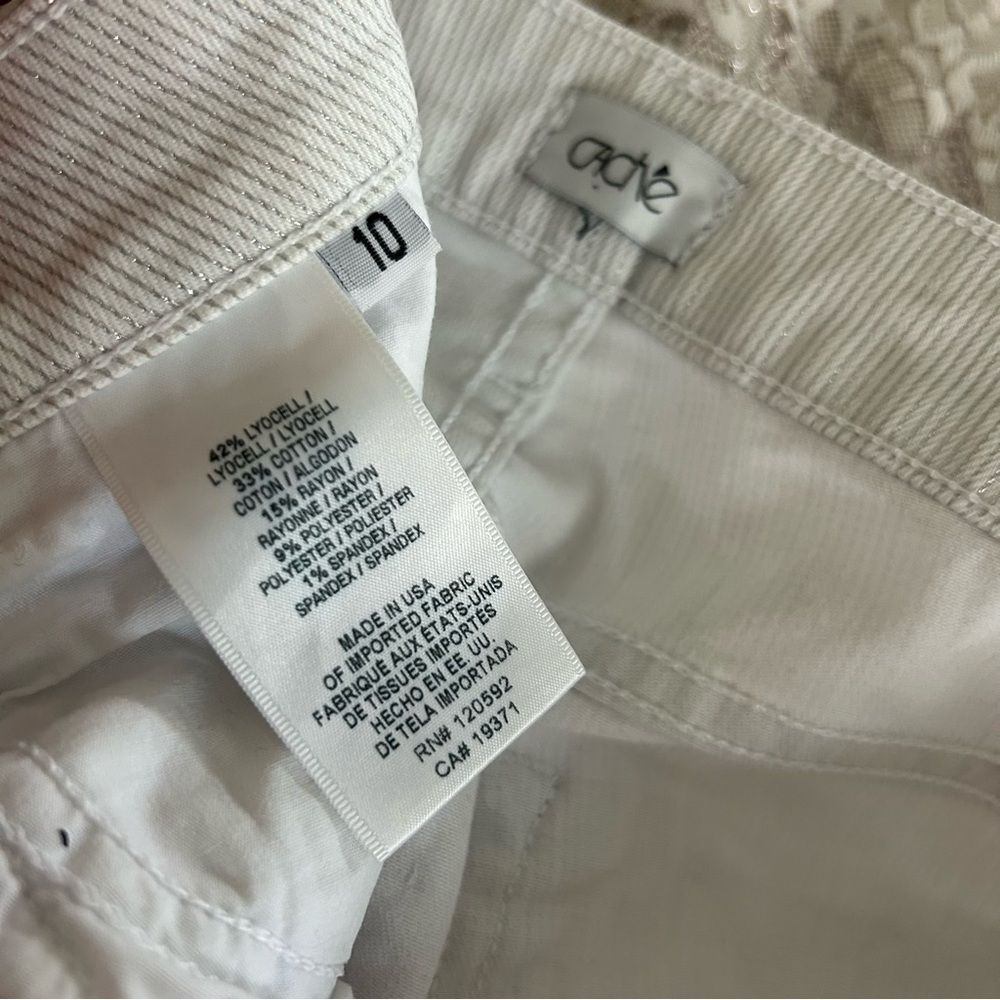Cache Cream Skinny Jean Pants Shimmery Metallic Pinstripes 10 Made in USA Preppy - Picture 13 of 13